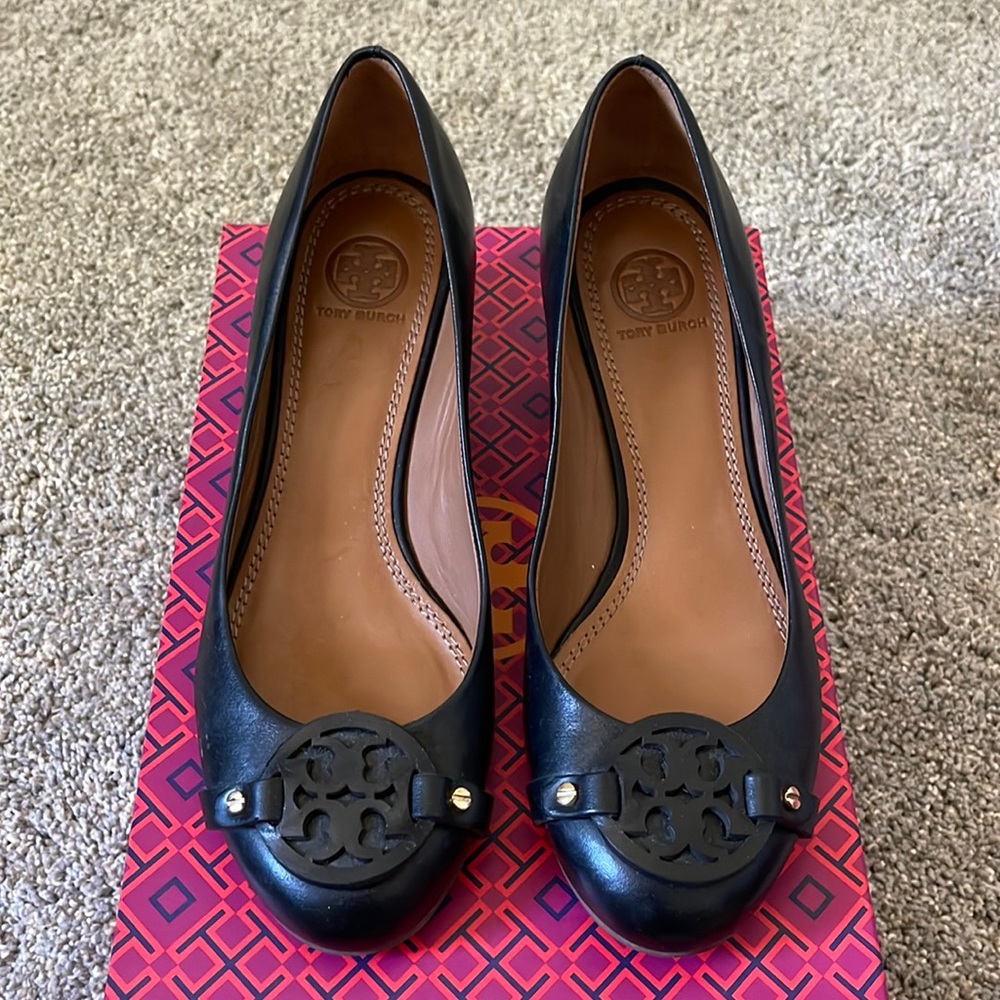 Tory Burch Mini Miller Leather Black Wedge